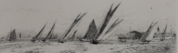 William Lionel Wyllie (1851-1931), etching, 'Yachts racing off Southsea', signed in pencil, 12 x