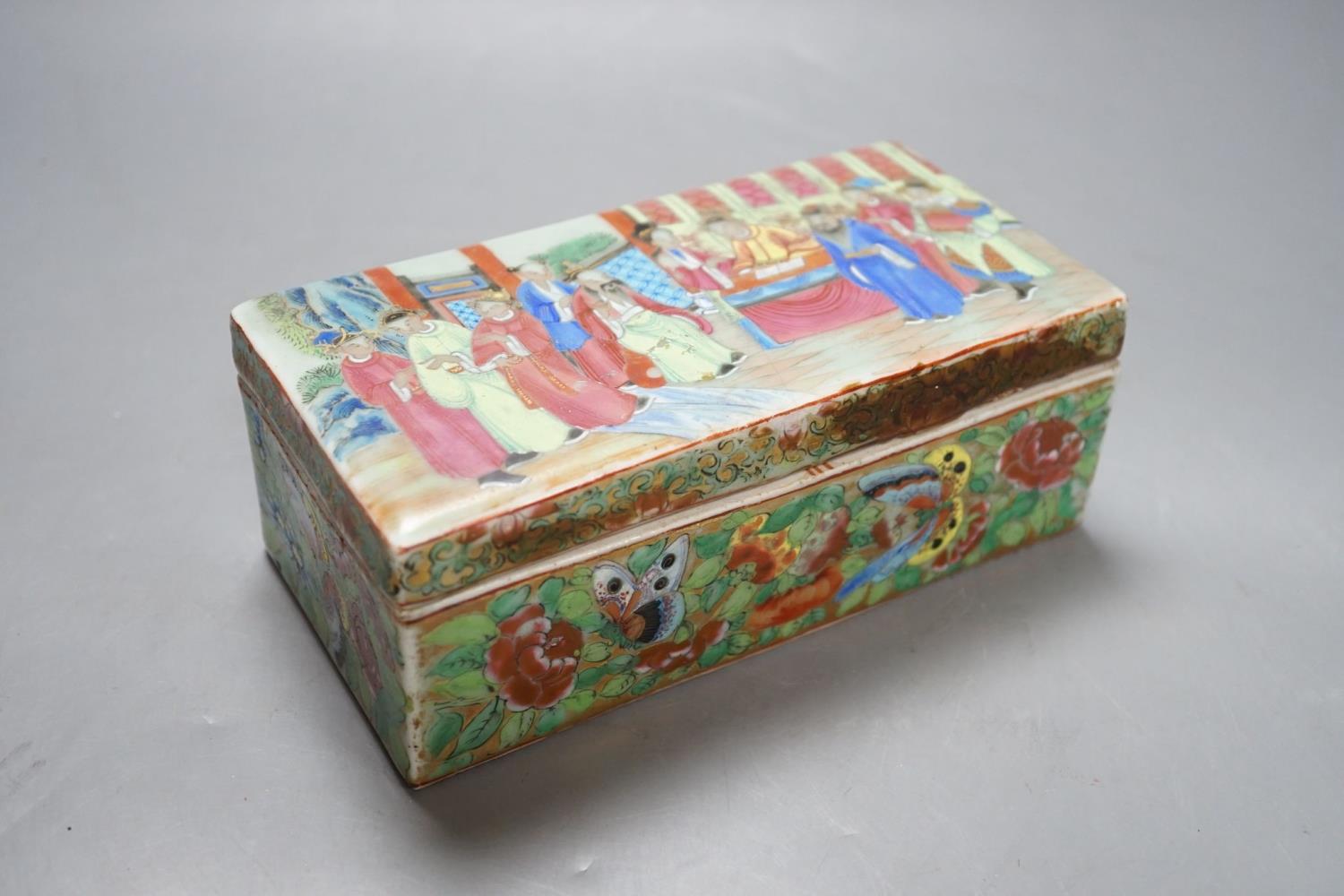 A Canton famille rose pen box, restored, 19cm - Image 2 of 11