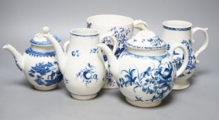 2 Worcester blue and white teapots, large Worcester jug and two coffee pots, 15cm