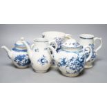 2 Worcester blue and white teapots, large Worcester jug and two coffee pots, 15cm