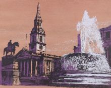 Modern British, linoprint, St Martins in the fields, indistinctly signed, 40/75, 40 x 51cm