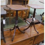 A pair of Regency style octagonal mahogany reeded column tripod wine tables, width 40cm, depth 36cm,