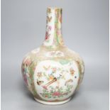 A Canton famille rose bottle vase, neck reduced, 36cm