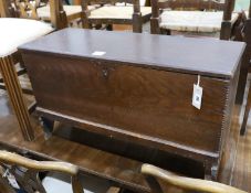 An 18th century and later Sussex oak six plank coffer, width 82cm, depth 30cm, height 47cm