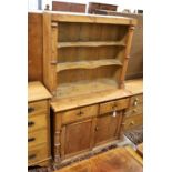 A Victorian pine dresser, and rack, length 120cm, depth 52cm, height 187cm