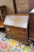 A George III banded mahogany bureau, width 92cm, depth 50cm, height 97cm