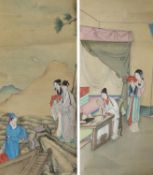 A pair of Chinese scrolls, watercolour on paper, late 19th/early 20th century,image cm x cm