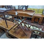 A Victorian rectangular oak butler's tray on folding stand, width 75cm, depth 44cm, height 80cm