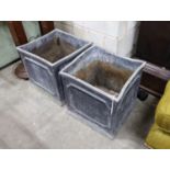 A pair of square lead planters, width 42cm, height 40cm