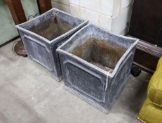 A pair of square lead planters, width 42cm, height 40cm