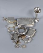 Small silver etc. including two vesta cases, a cigarette case, thimbles, inkwell, etc.