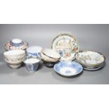 A group of Japanese porcelain tea wares and a rice bowl and cover