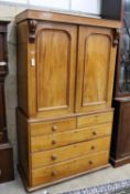 A Victorian satin walnut press cupboard, fitted a pair of doors over two drawers and three long