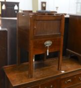 A George III tray top tambour bedside cabinet, width 50cm, depth 43cm, height 78cm