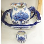A Doulton Burslem "Tudor" pattern pottery toilet jug, basin a toothbrush vase, af (3)