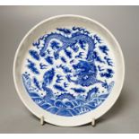 A Chinese blue and white ‘dragon’ dish 16cm