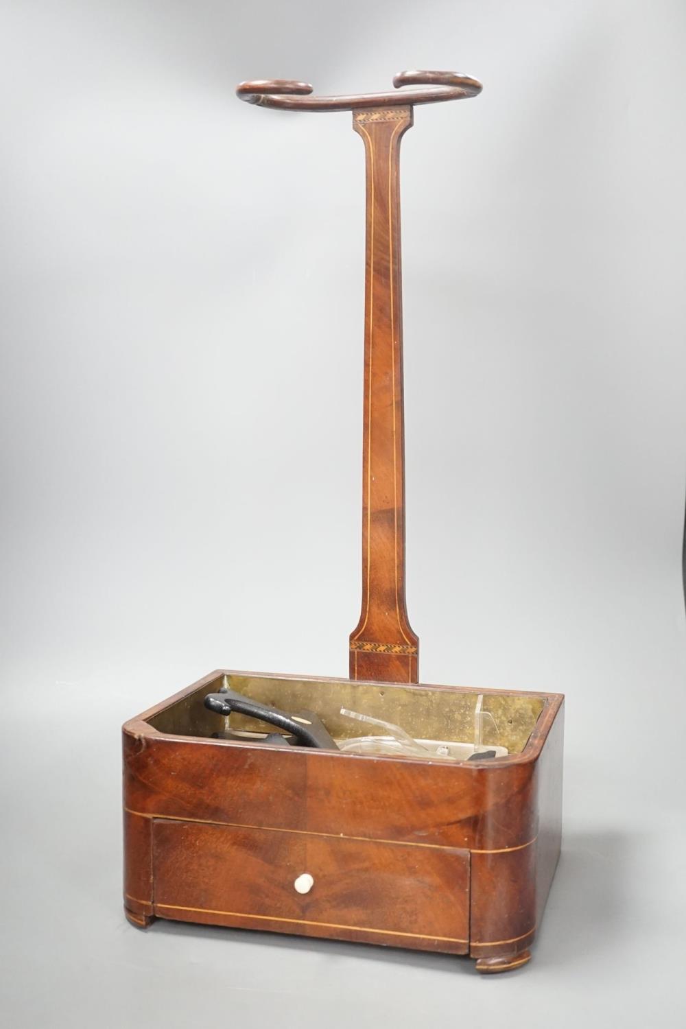 A 19th century satinwood strung mahogany stick stand with fitted drawer, 54 cms high. - Image 3 of 7