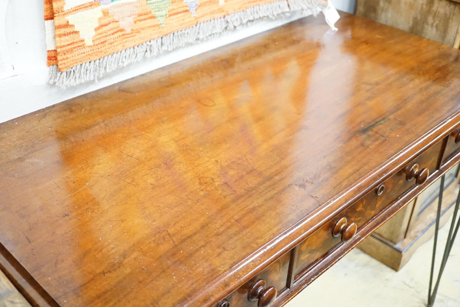 A Victorian mahogany writing table raised on later wrought iron legs, width 118cm, height 82cm - Image 3 of 3