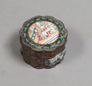 A 19th century Chinese Canton enamel box and cover,5.5 cms diameter.