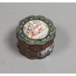 A 19th century Chinese Canton enamel box and cover,5.5 cms diameter.