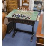 A Tower of London boxed/cased chess set, table width 80cm, depth 55cm, height 75cm