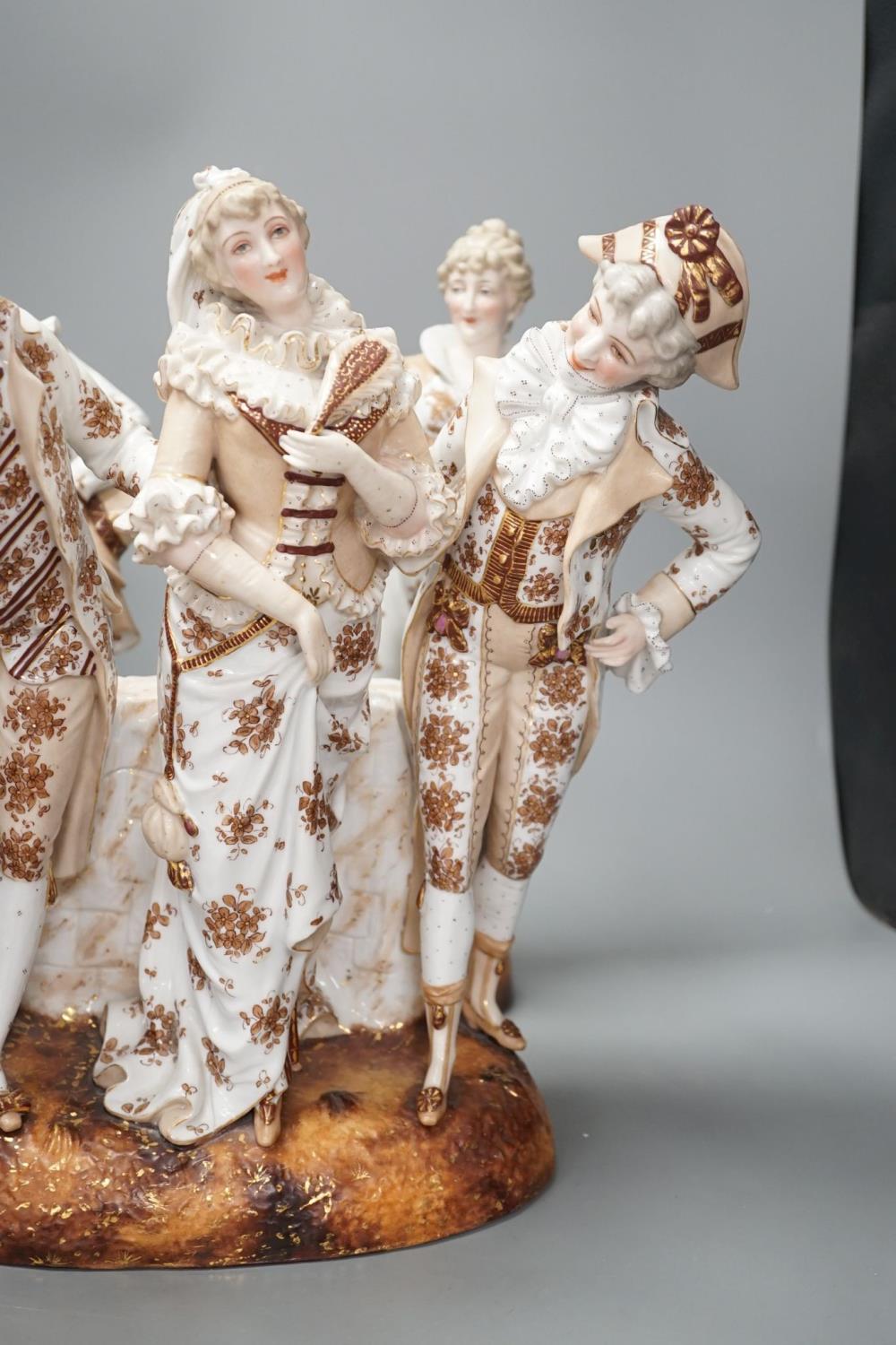 A pair of large French porcelain figures, 38cm, and a figural group en suite - Image 3 of 9