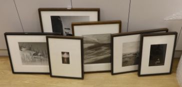 Six assorted contemporary black and white photographs including: Un-named landscape, 33 x 26cm;