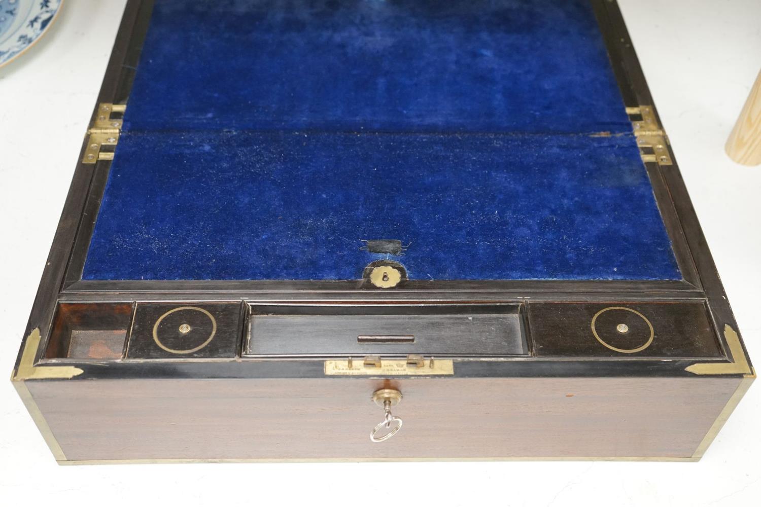 A 19th century mahogany and brass mounted writing slope, 51cm - Image 2 of 19