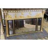 A Regency triple plate overmantel mirror (repainted), width 146cm, height 87cm