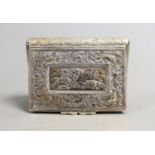 A 19th century continental gilt white metal rectangular bombe shaped snuff box, embossed with