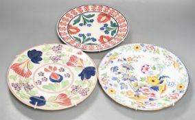 A Hicks and Meigh "Britannicus Dresden China" polychrome printed floral dish and two welsh lustre