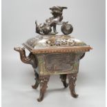 A large 19th century Japanese bronze and champleve enamel censer and cover, 40cm