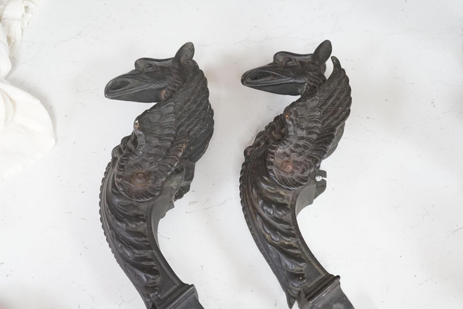 A pair of 19th century bronze griffin furniture mounts 62cm - Image 2 of 4