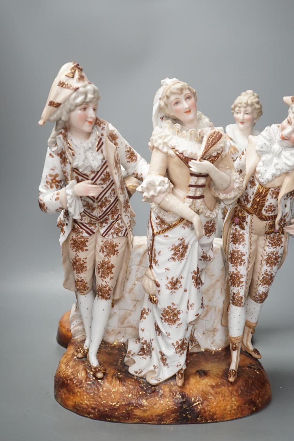 A pair of large French porcelain figures, 38cm, and a figural group en suite - Image 2 of 9