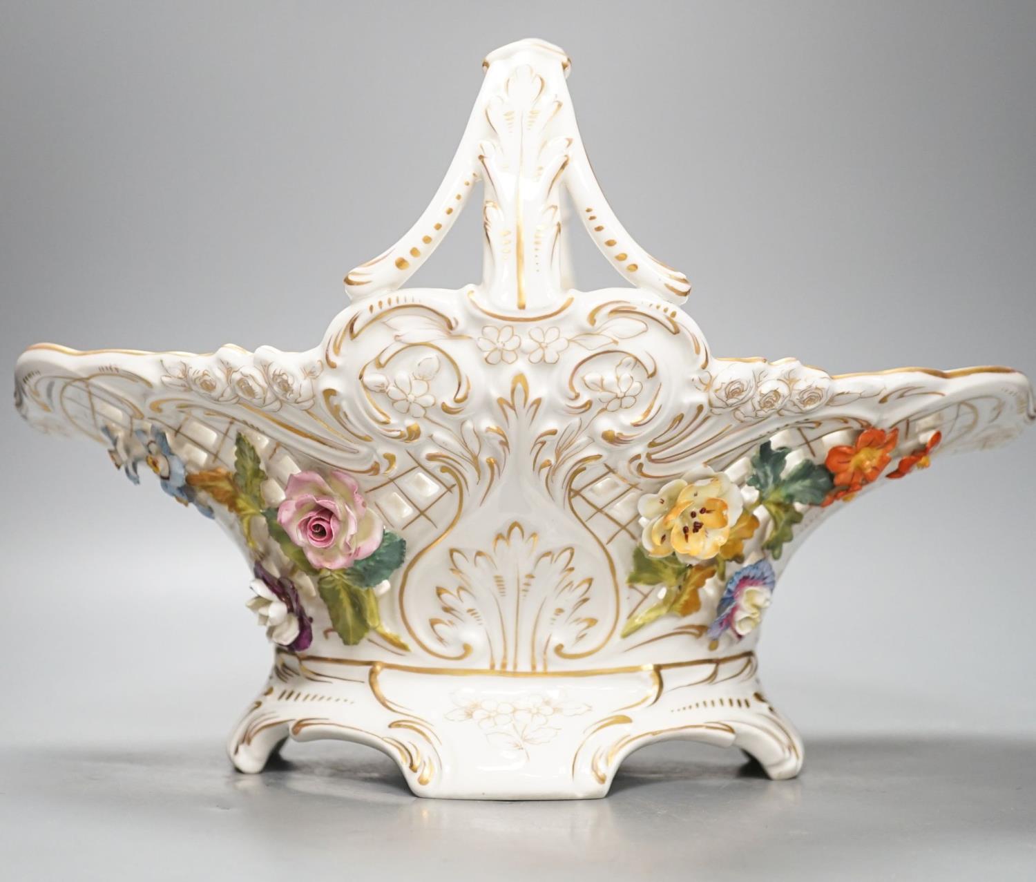 A Dresden porcelain floral encrusted basket 34cm - Image 6 of 8