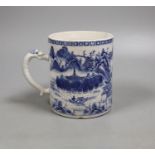 A Chinese blue and white mug, late 18th century,11.5 cms high.