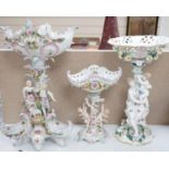 A tall German porcelain figural centrepiece bowl and two others smaller. Tallest 47cm