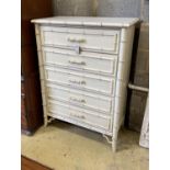 A cream painted faux bamboo chest of five drawers, width 86cm, depth 49cm, height 120cm