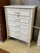 A cream painted faux bamboo chest of five drawers, width 86cm, depth 49cm, height 120cm