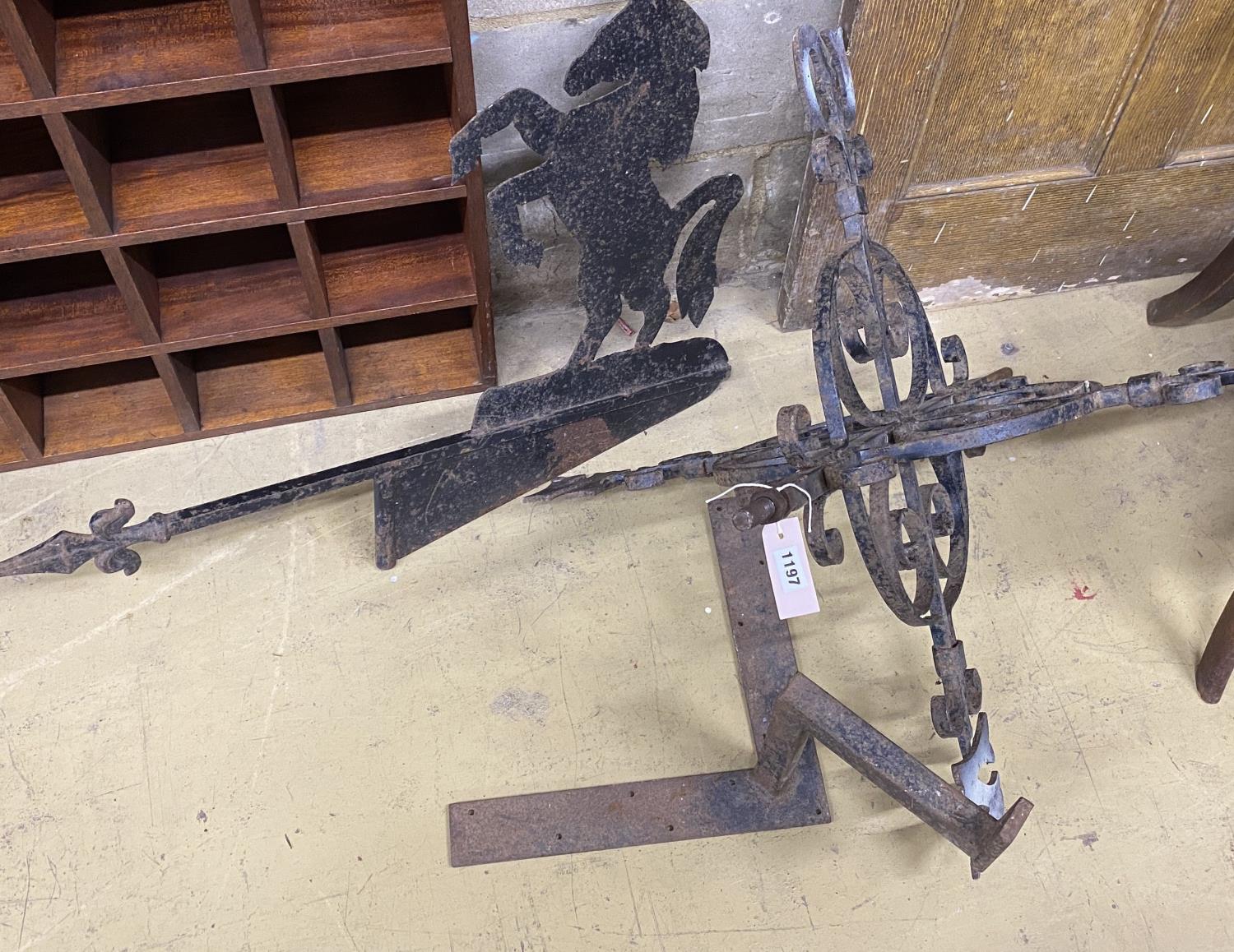 A wrought iron weather vane, width 90cm - Image 5 of 7