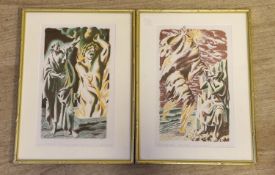 Hans Feibusch (1898-1998), two colour lithographs, 'An Angel opens the pit' and 'The Angel with