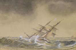 SJB 1850, watercolour, Position of HMS Philomel on the morning of the 13th September 1849,