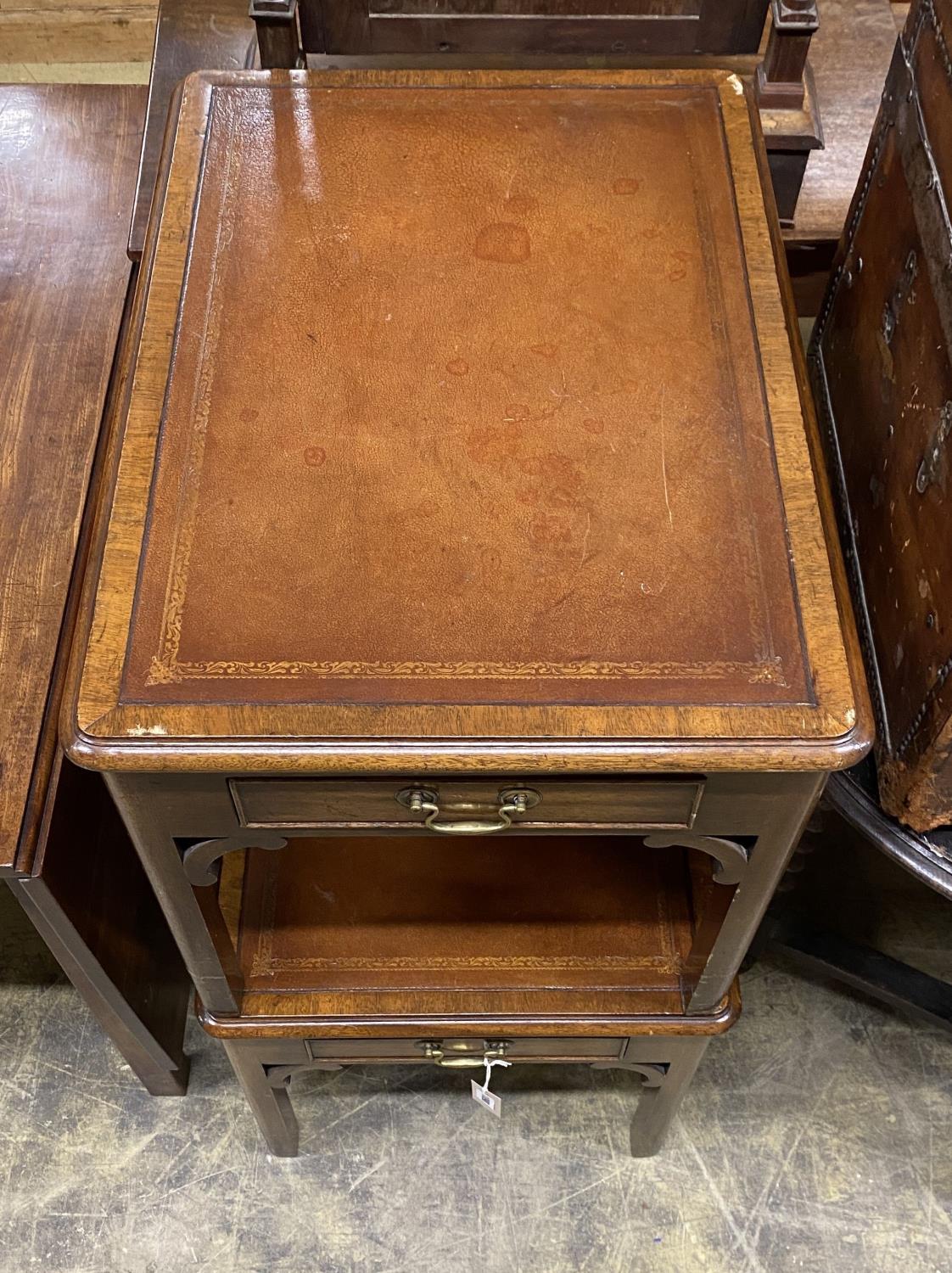 A pair of George III style mahogany rectangular occasional tables with leather inset tops, width - Image 2 of 2