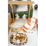 A pair of bisque swinging figures, Royal Worcester cabinet cup and saucer and five other items