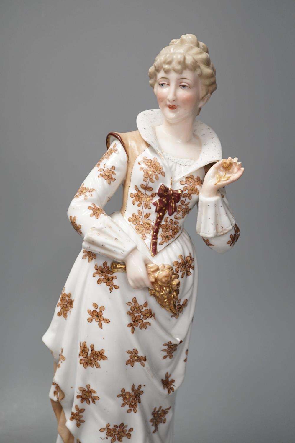 A pair of large French porcelain figures, 38cm, and a figural group en suite - Image 7 of 9