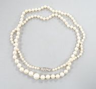 An early 20th century single strand graduated pearl necklace(not tested for natural or cultured),