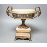 A late 19th century Barbedienne ormolu, champleve enamel and onyx centrepiece 30cm, engraved mark ‘F