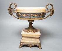 A late 19th century Barbedienne ormolu, champleve enamel and onyx centrepiece 30cm, engraved mark ‘F