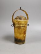 A 19th century horn portable beaker,23 cms high including handle.