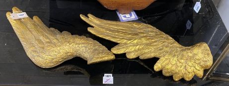 A pair of gilt composition angel wing wall appliques, width 50cm, length 58cm